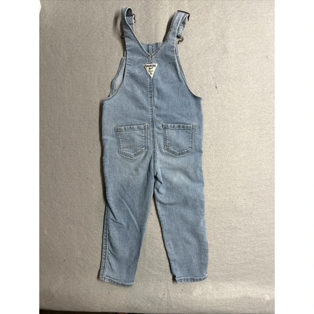 OshKosh B'gosh Overall Girls 3T Blue Denim Embroidered Strawberry Floral Fruit